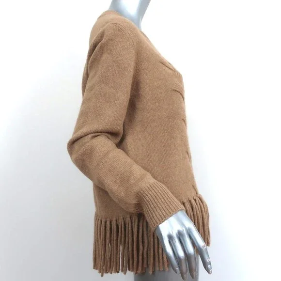 Akris Punto Fringe Sweater Wool & Camel Hair Basketweave Knit Size 12 NEW - Picture 4 of 9